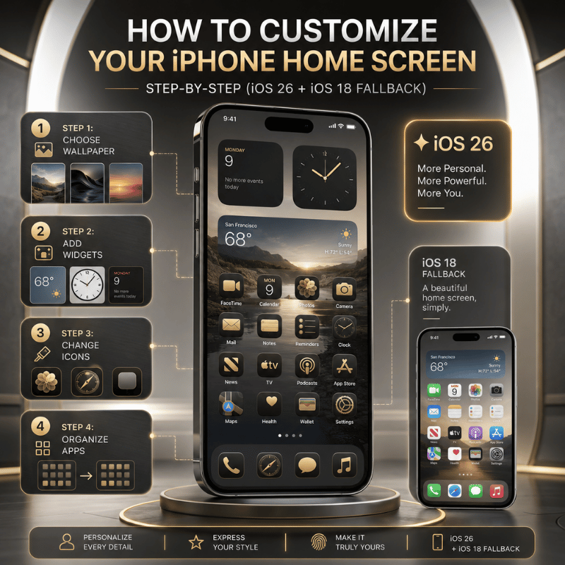 How to Customize Your iPhone Home Screen — Step-by-Step (iOS 26 + iOS 18 Fallback)