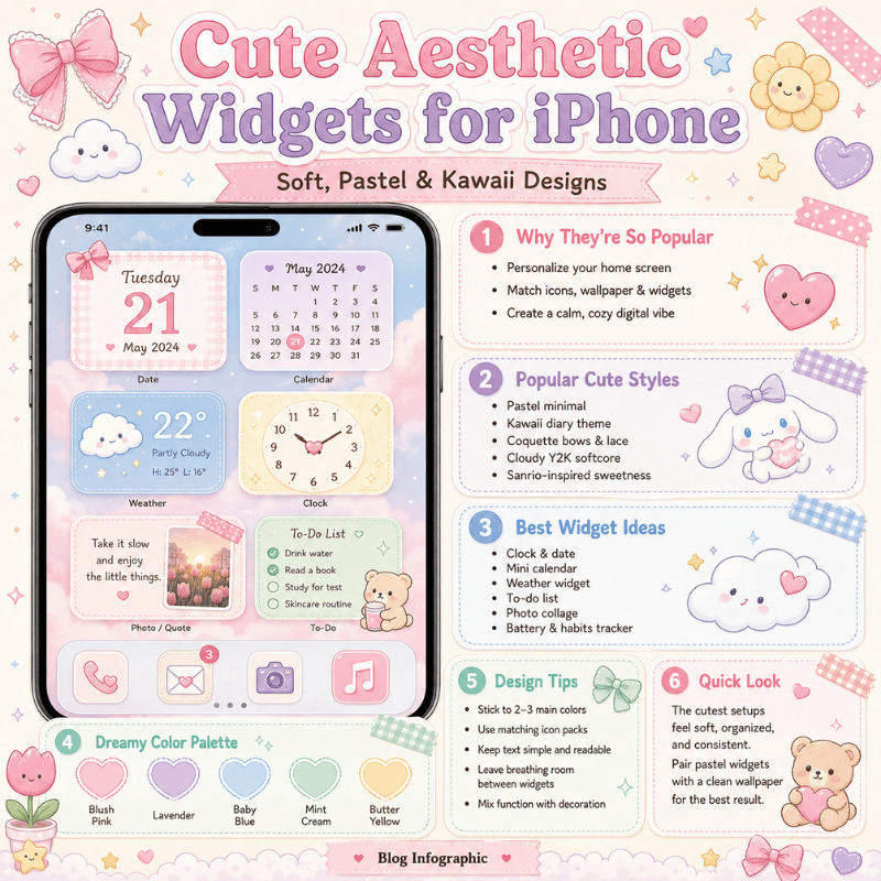 Cute Aesthetic Widgets for iPhone: Soft, Pastel & Kawaii Designs