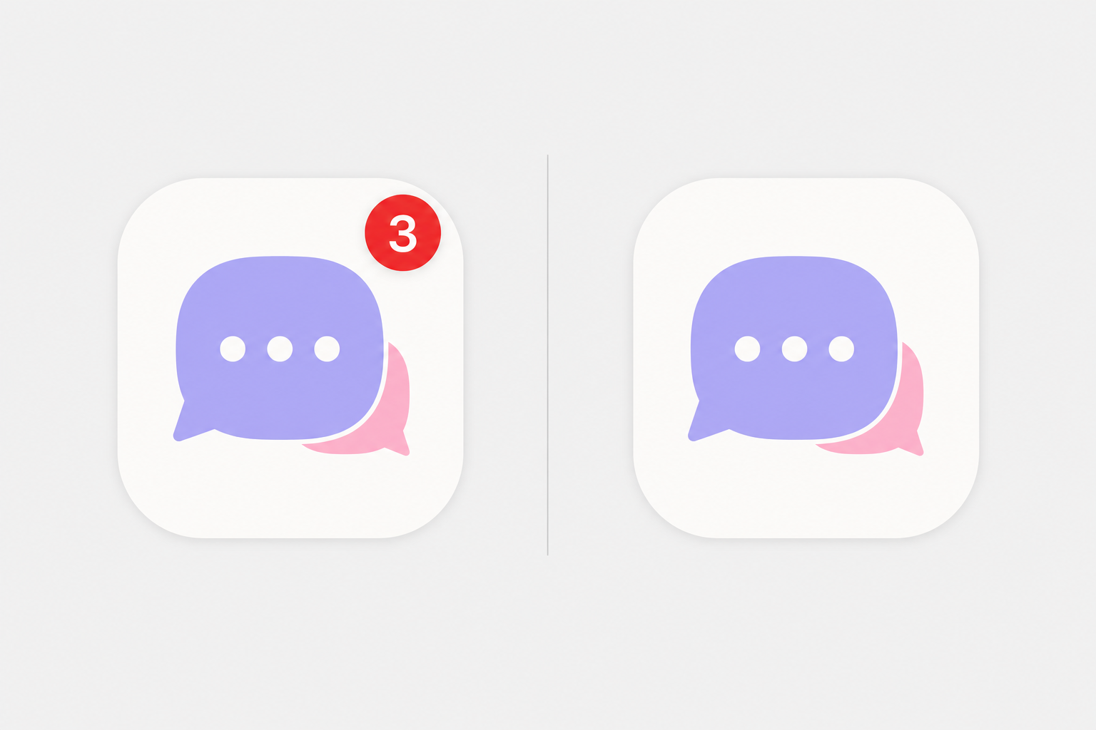 A custom app icon with a red notification badge versus a Shortcuts icon with no badge (the Badge Blackout)