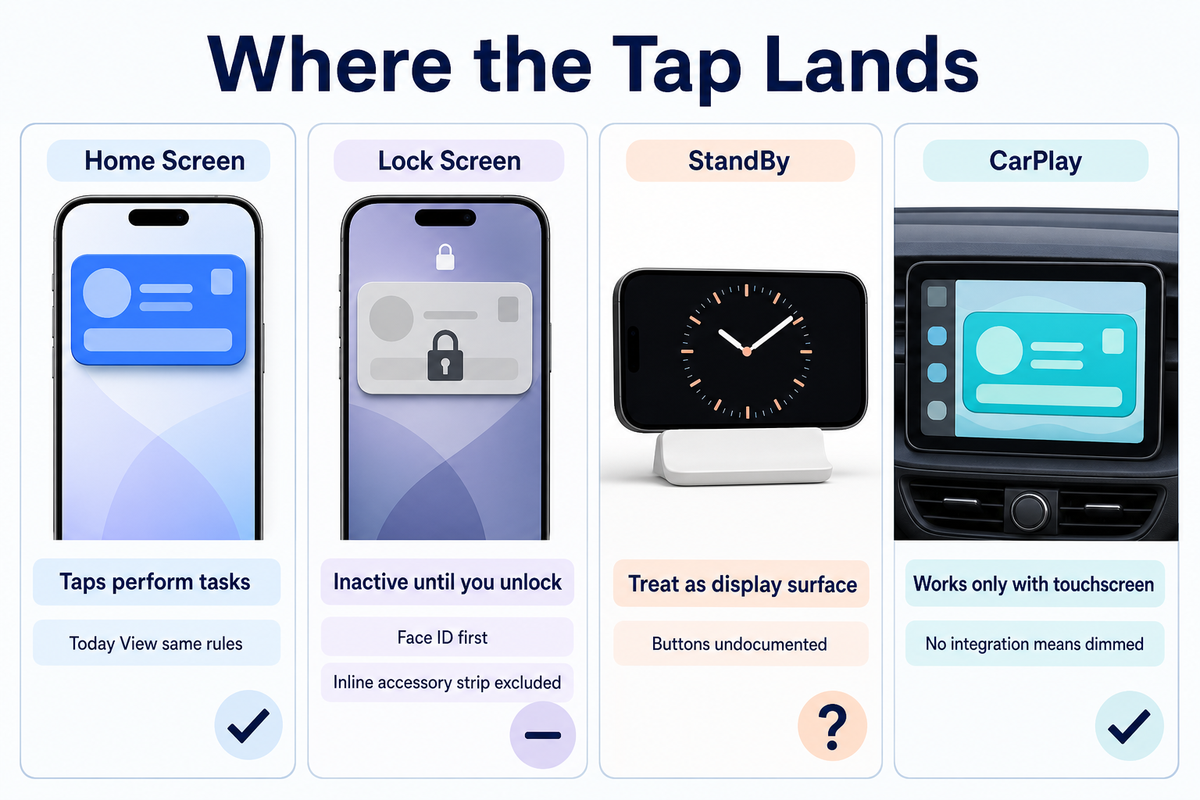 Where a Tap Works: Home Screen, Lock Screen, StandBy and CarPlay — iScreen