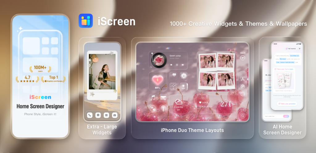 iScreen iOS 27 customization with extra-large widgets, iPhone Duo themes, and AI Home Screen design