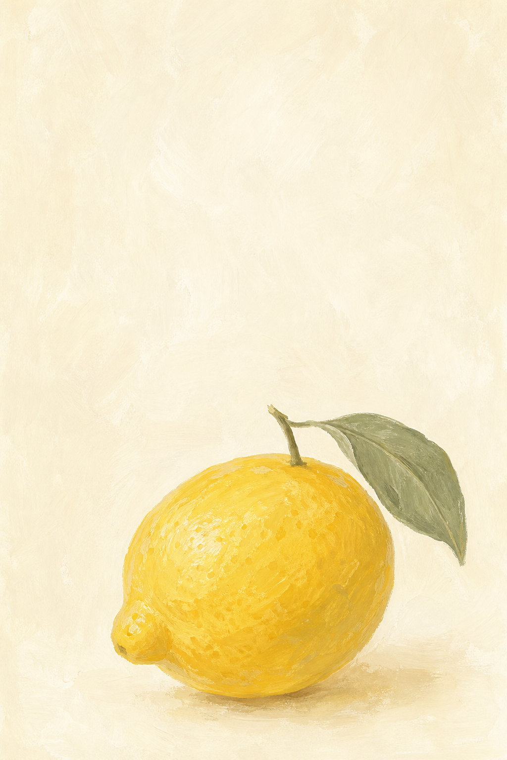 Yellow lemon and green leaf on cream