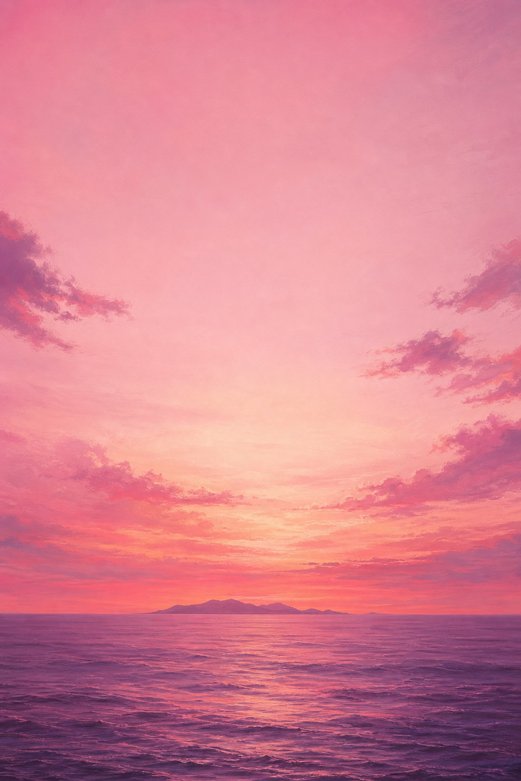 Pink and peach sunset above a quiet sea