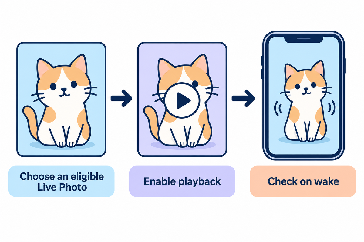 Choose an eligible Live Photo, enable the play control and check the Lock Screen on wake.