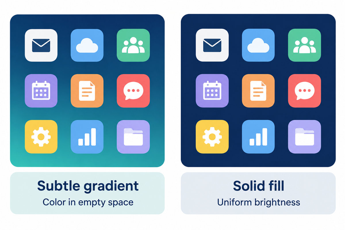 A subtle gradient adds an accent in empty space while a solid fill keeps background brightness uniform.