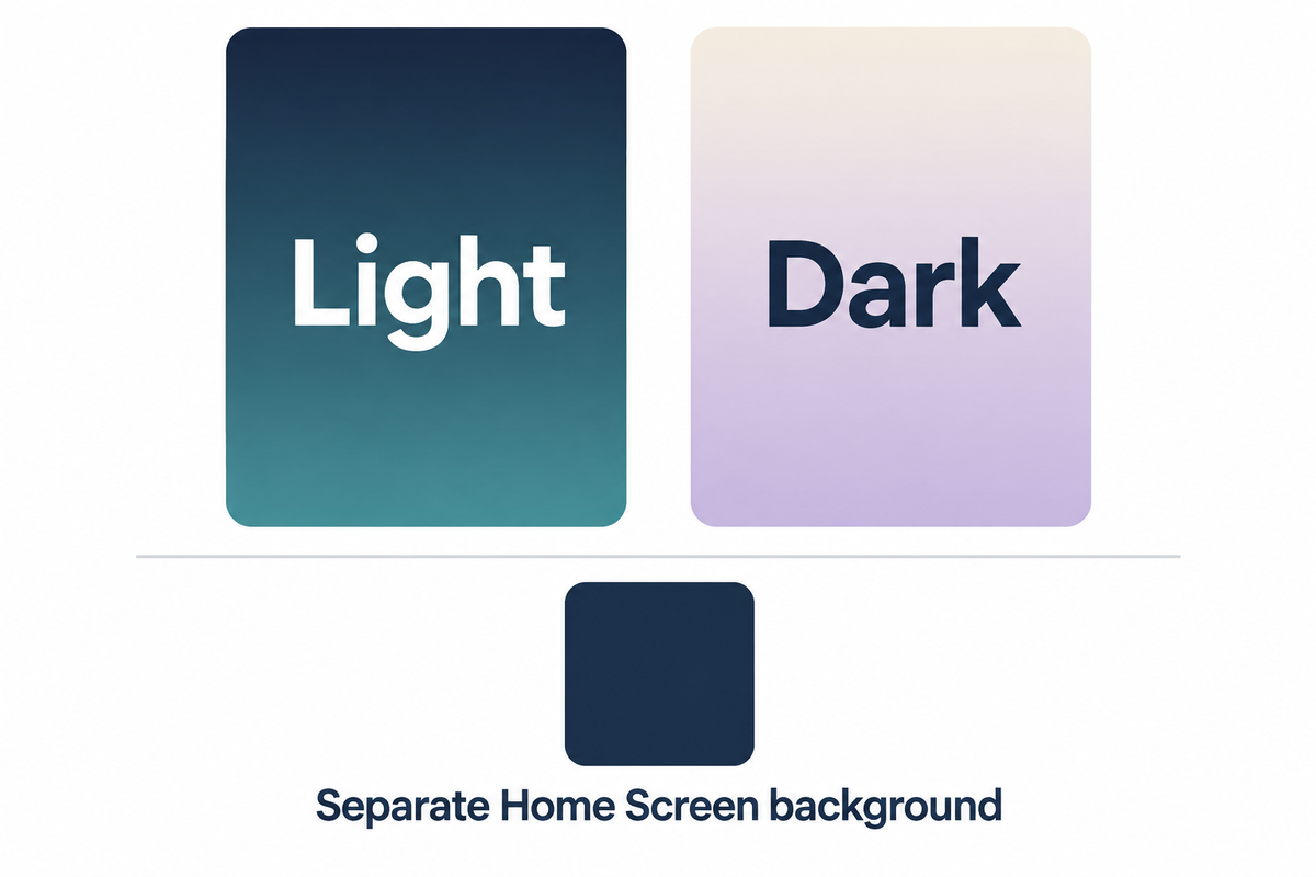 Start with midnight teal for light lettering or soft lilac for dark lettering, then check the Home Screen.