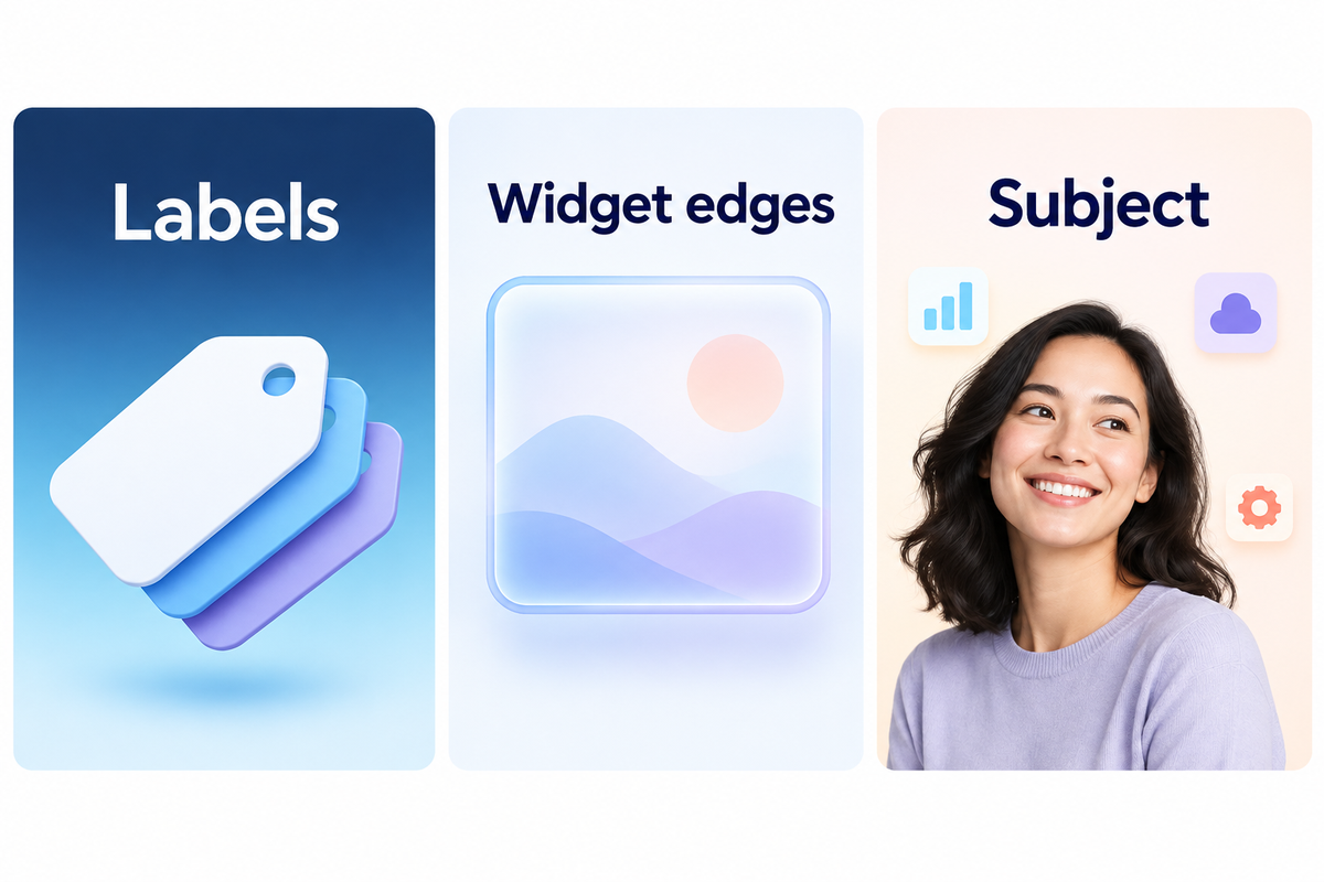 Check labels, widget edges and the photo subject before saving; the iScreen Three-Zone Background Check.